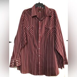 Plains Western Wear Burgundy Striped Pearl Snap Big Men Men's 3X